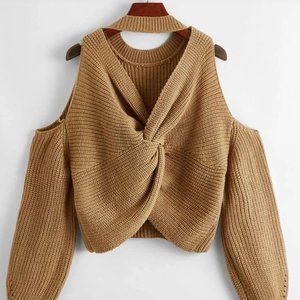 SHEIN Twist Back Cold Shoulder Sweater